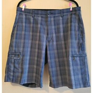 Greg Norman Mens Golf Shorts Stretch Moisture Wicking Performance, blue plaid 34